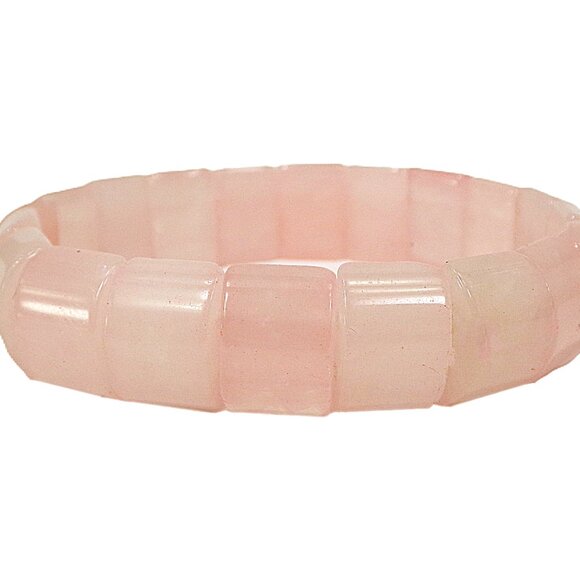 Pink rose quartz stone stretch bracelet with rectangle curved shaped stones - Picture 11 of 12